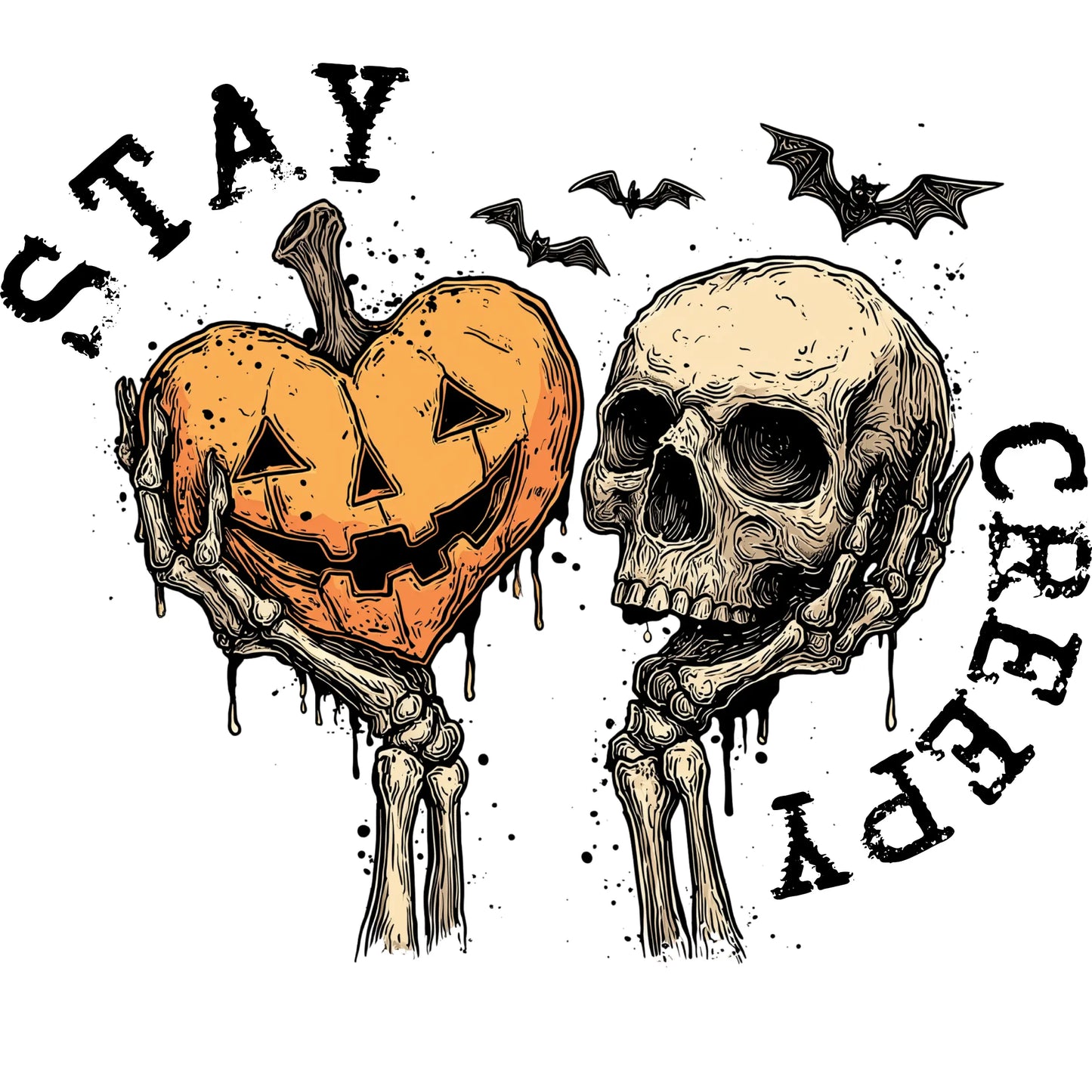 Stay Creepy Skull & Pumpkin DTF Ready To Press Transfer