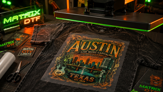 Creative custom DTF gang sheets and transfers for clothing brands in Austin Texas
