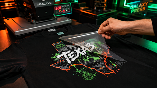 Custom DTF Gang Sheet printing in Texas on a black t-shirt