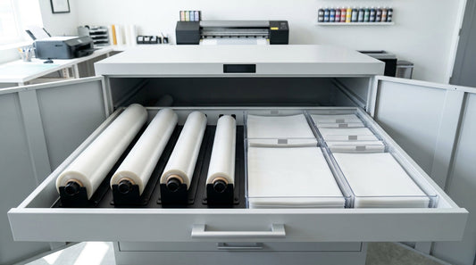 Properly storing wholesale dtf transfers and film rolls in a humidity controlled container