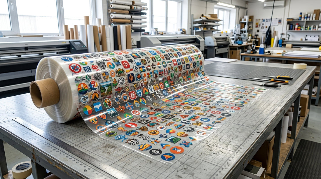 A large 24x60 wholesale dtf gang sheet roll packed with multiple custom logos