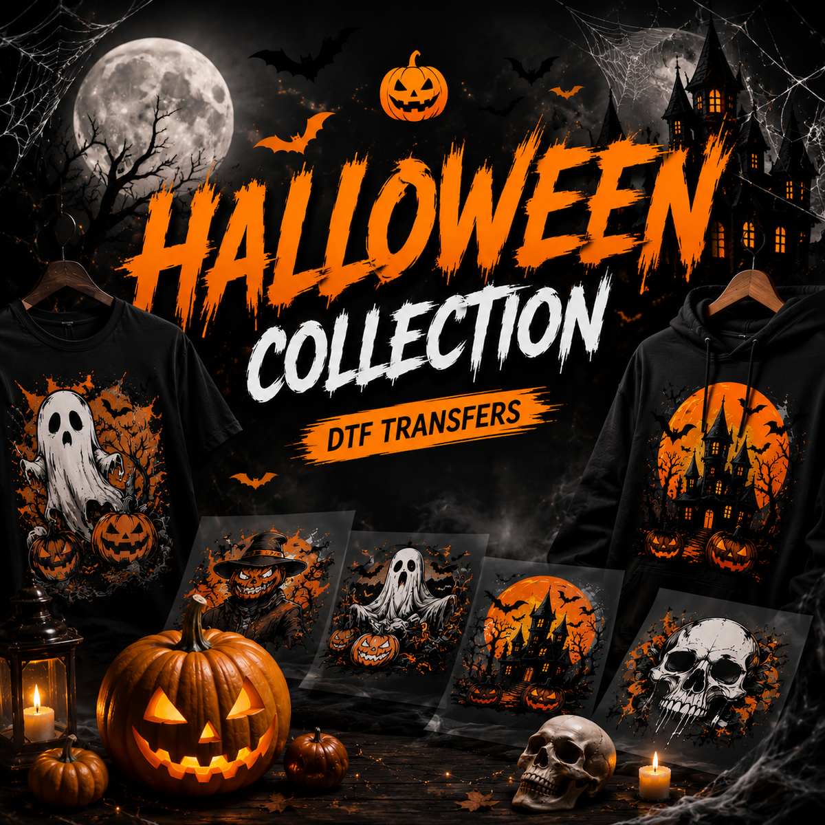 Premium Halloween DTF ready to press transfers featuring spooky, retro, and cute autumn designs by Matrix DTF
