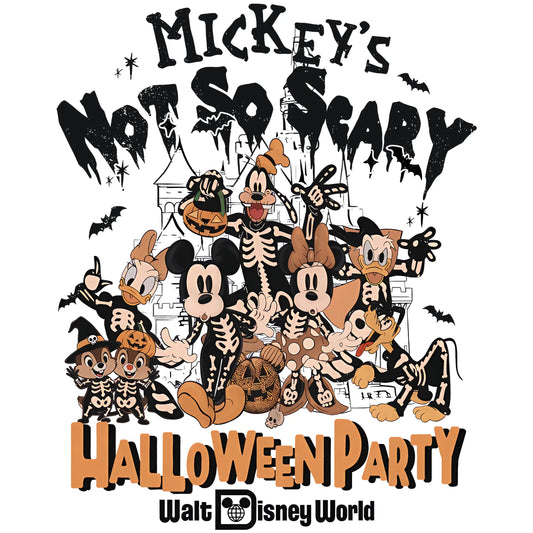 Theme Park Skeleton Squad Halloween Party DTF Ready To Press Transfer