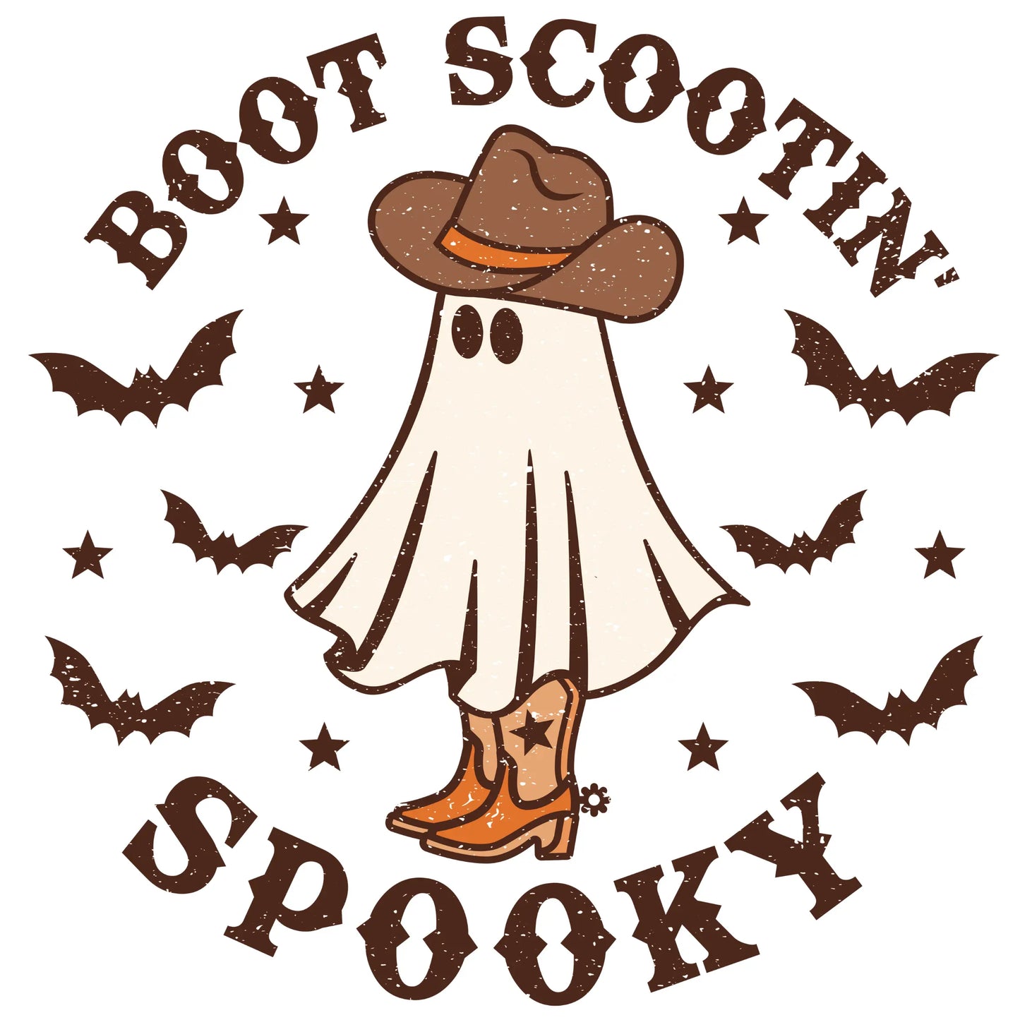 Boot Scootin' Spooky Cowboy Ghost (Brown) DTF Ready To Press Transfer