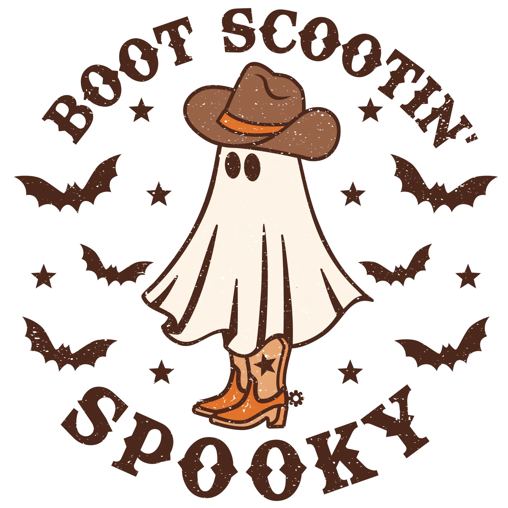 Boot Scootin' Spooky Cowboy Ghost (Brown) DTF Ready To Press Transfer