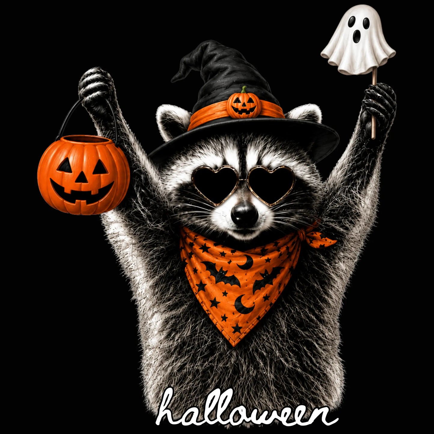 Cute Raccoon Witch Trick Or Treat DTF Ready To Press Transfer