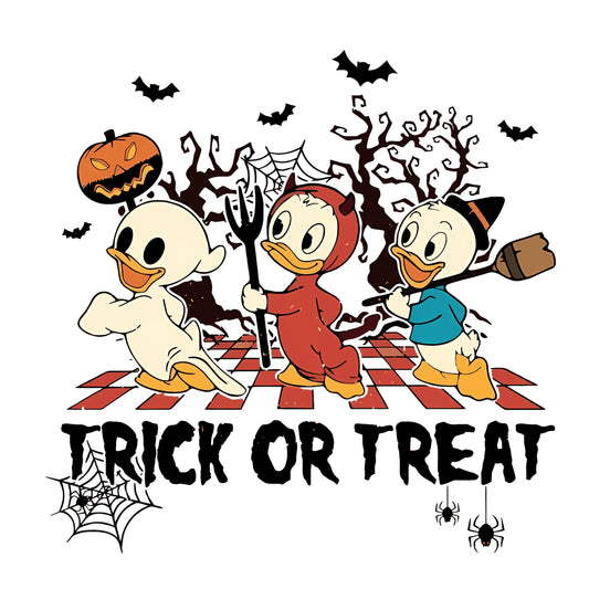 Retro Trick Or Treat Duckling Trio DTF Ready To Press Transfer