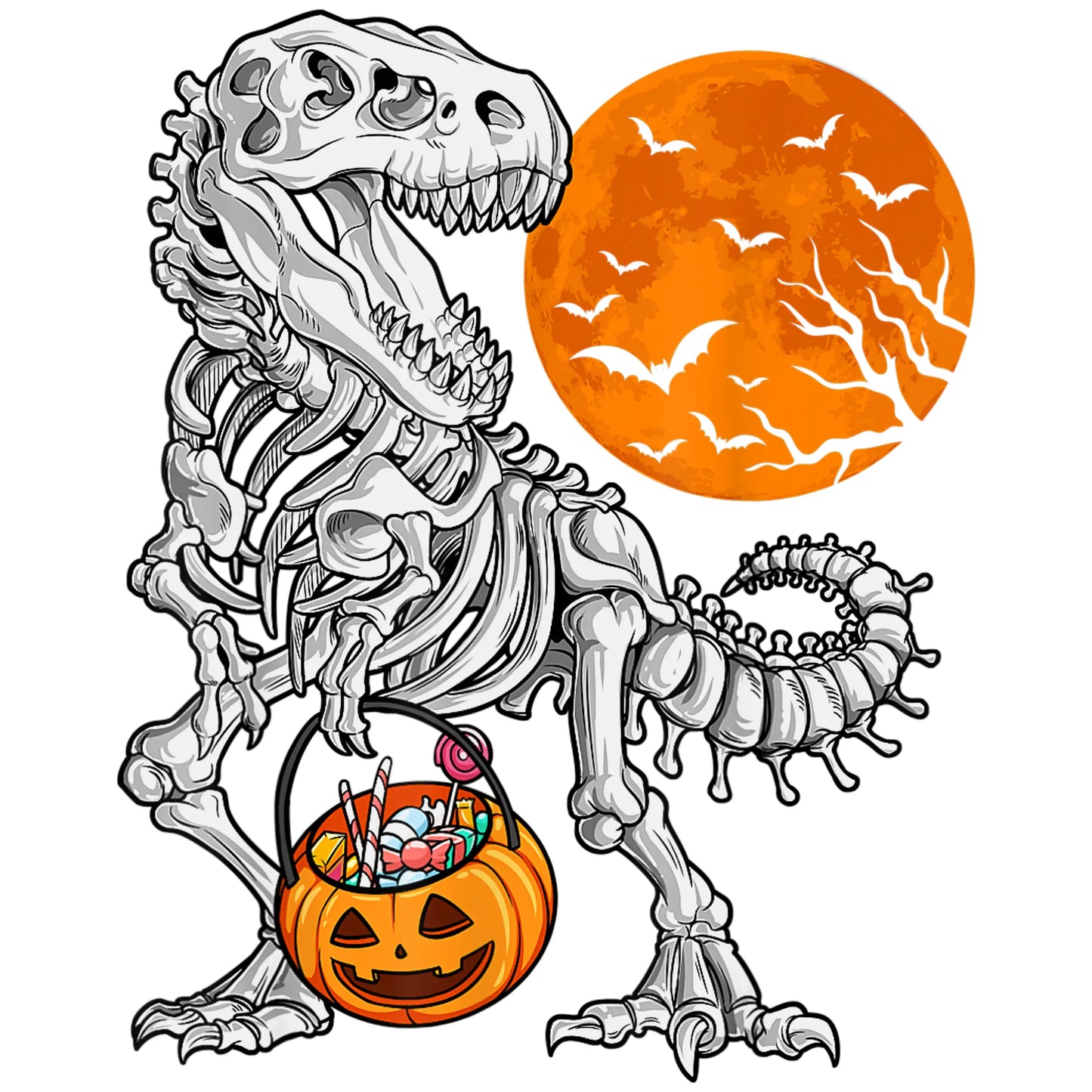 T-Rex Skeleton Trick Or Treat DTF Ready To Press Transfer