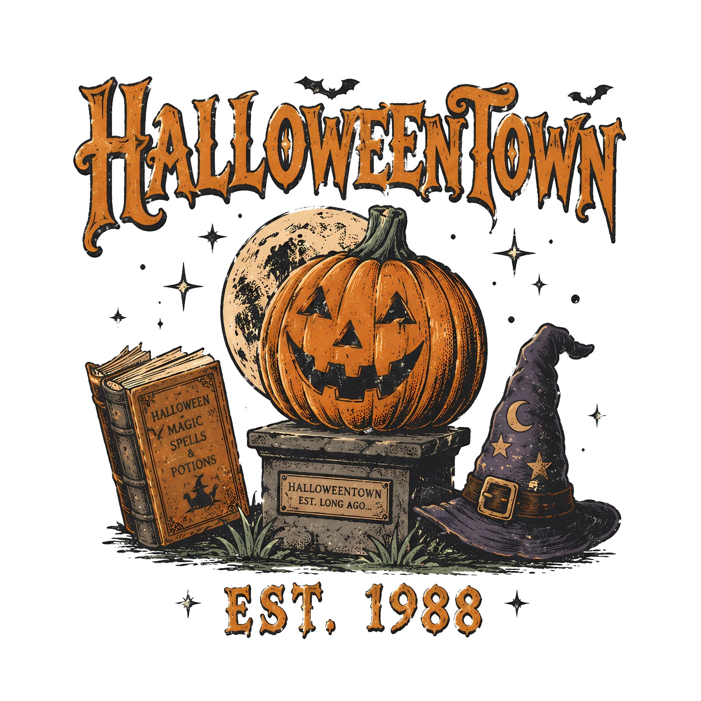 Vintage Halloweentown Pumpkin Spells DTF Ready To Press Transfer