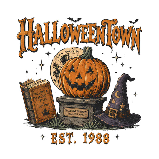 Vintage Halloweentown Pumpkin Spells DTF Ready To Press Transfer